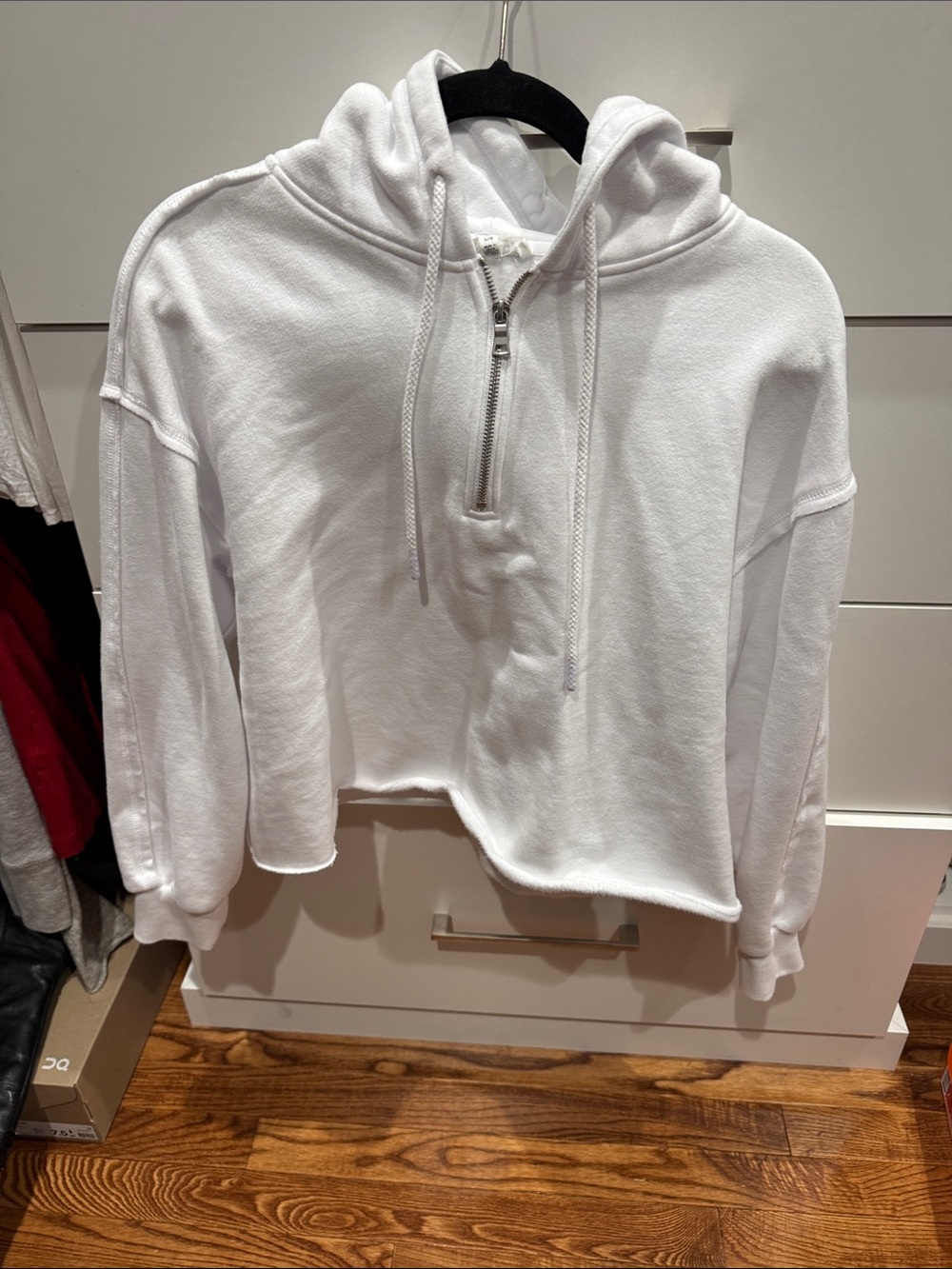 Workshop Republic Clothing White Cropped Half-Zip Hoodie